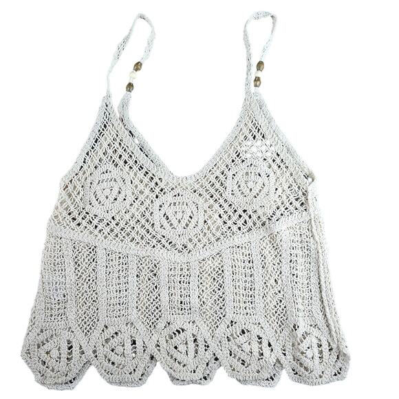 Miss Me Womens Crochet Tank Top Medium Hippie Festival Beaded - Picture 4 of 5